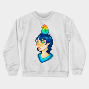 The watercolor girl and bird without background (Creme version) Crewneck Sweatshirt